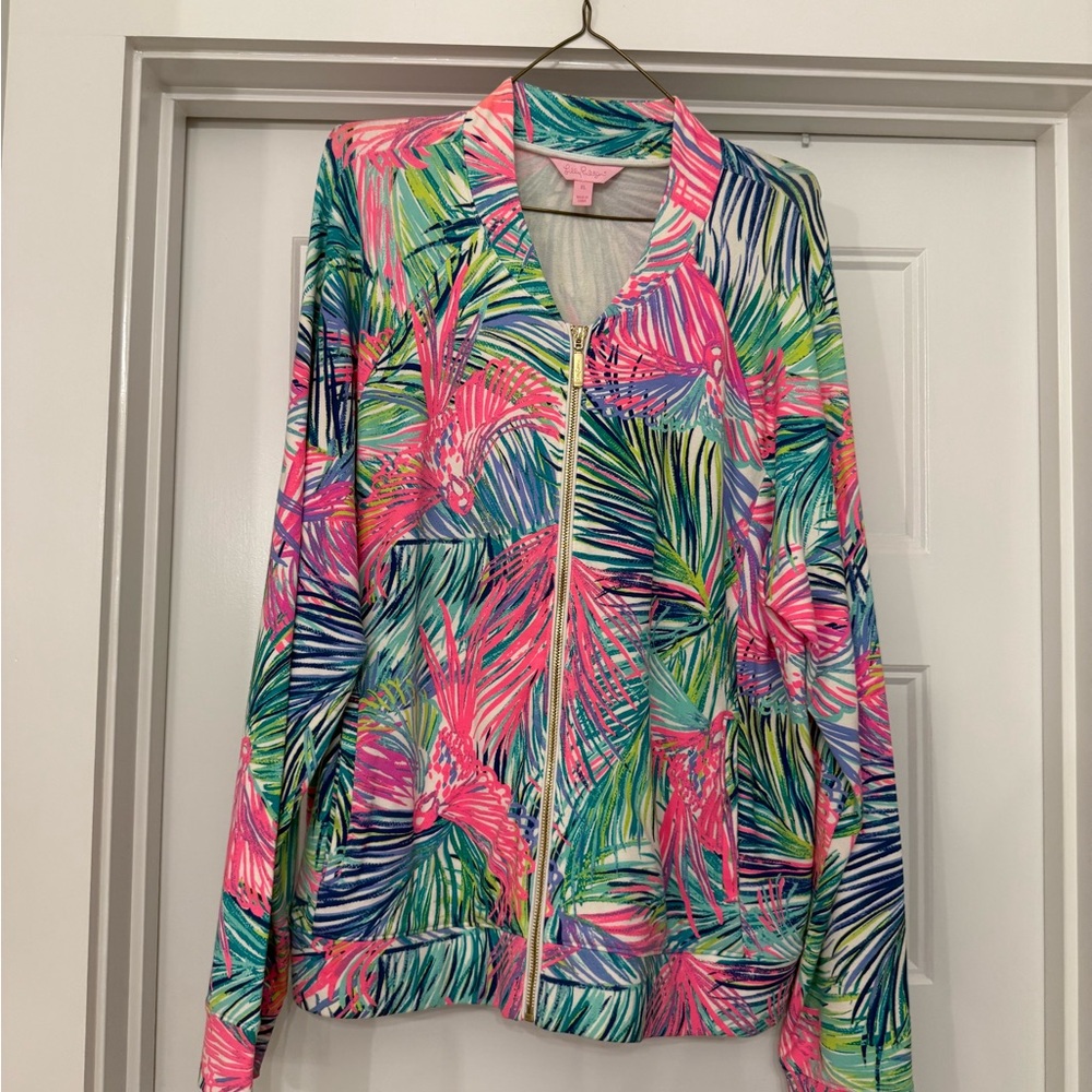 Lilly Pulitzer UPF 50+ Joleen Bomber Zip Up Jacket in Scarlet Macaw